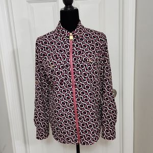 Michael Michael Kors Pink, Black and White Geometric Pattern Zip Blouse